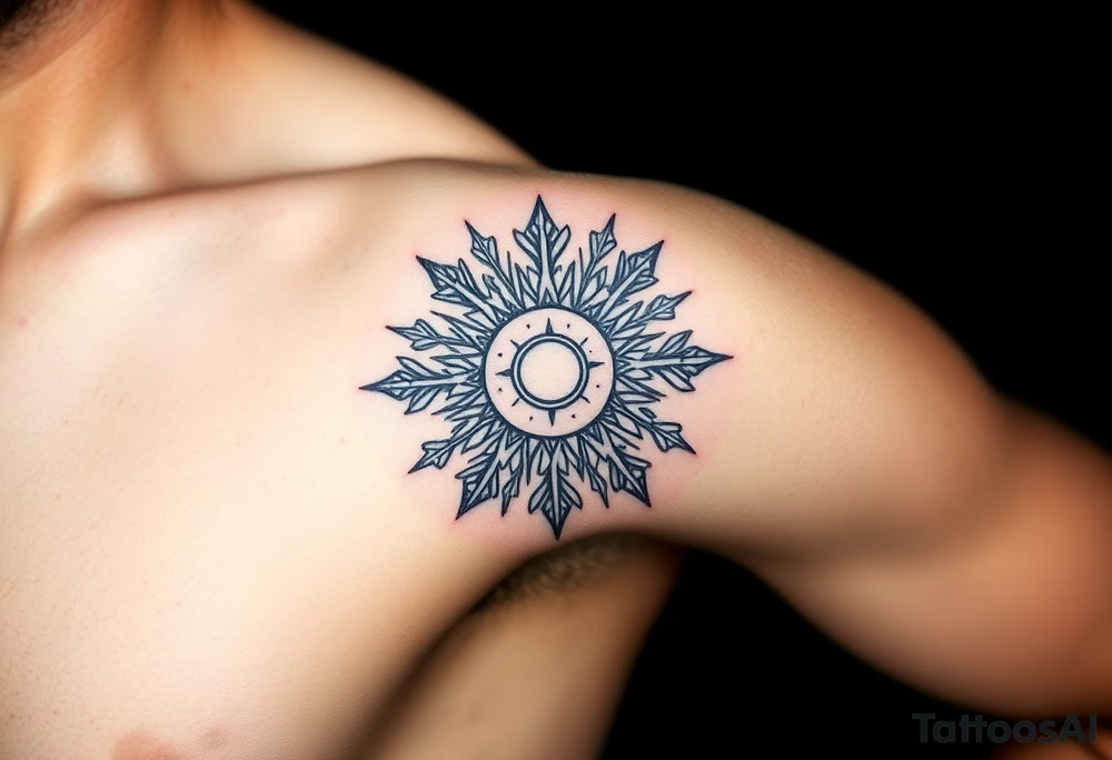 A sun in the form of a snow flake tattoo idea