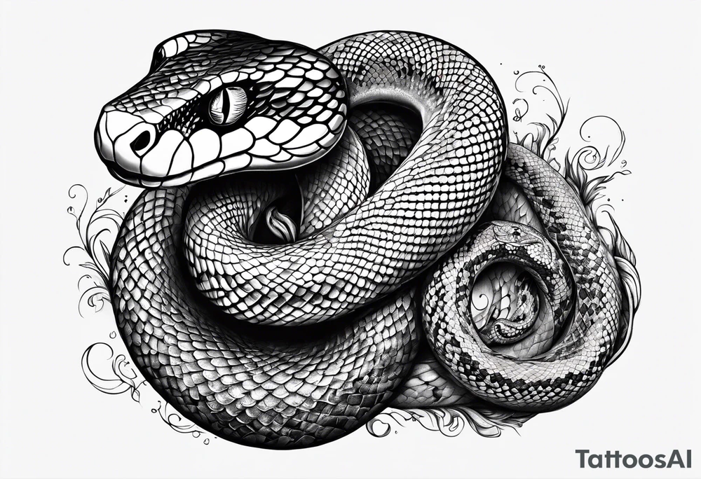 A snake that has text along its' body saying something about conquering fear tattoo idea