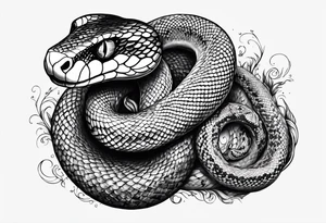 A snake that has text along its' body saying something about conquering fear tattoo idea