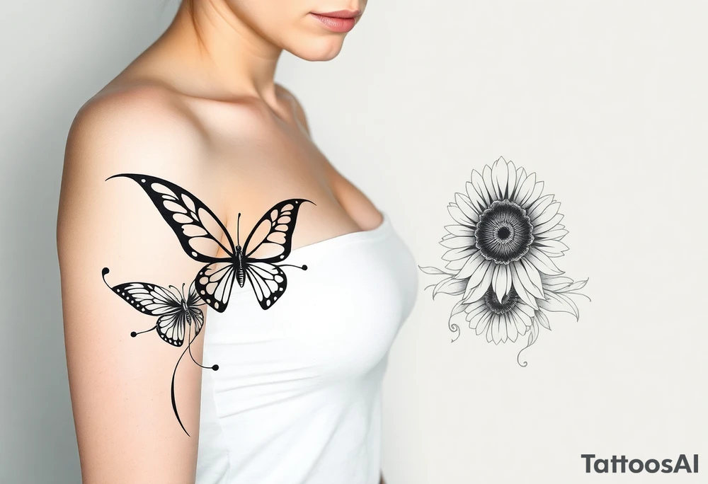 Butterflies and tulips and sunflowers tattoo idea