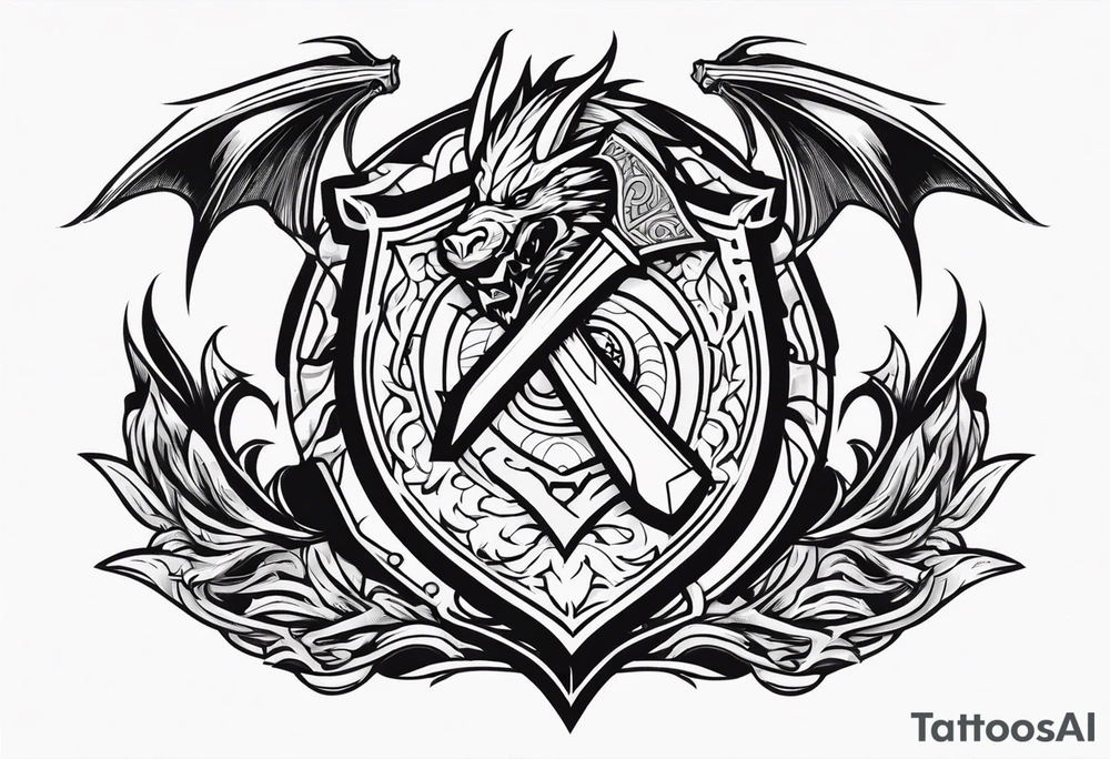 Valhalla sword shield dragon axe tattoo idea