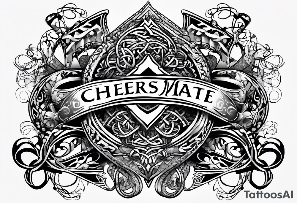Cheers Mate text, armband +Celtic +Cancer Ribbon +tribal +artistic tattoo idea