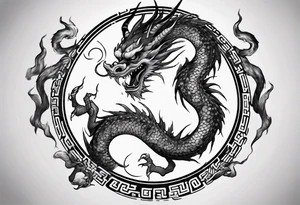 Chinese dragon in a circular shape with "02.03" written on its skin tattoo idea