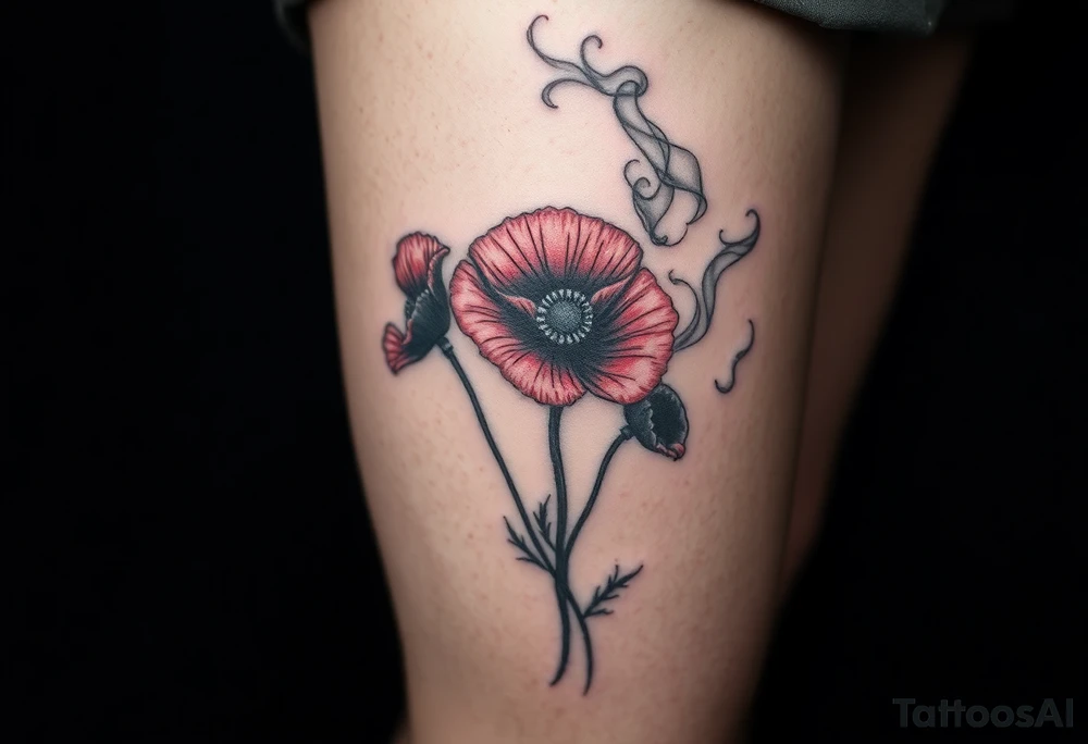 Big army inspired loss of friends 2 red poppy’s, and smoke tattoo idea