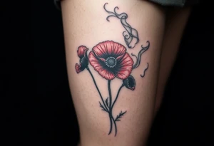 Big army inspired loss of friends 2 red poppy’s, and smoke tattoo idea