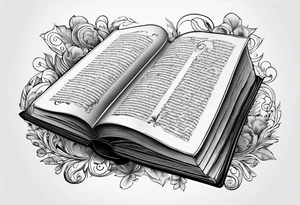 A open book with pages surrounding it tattoo idea