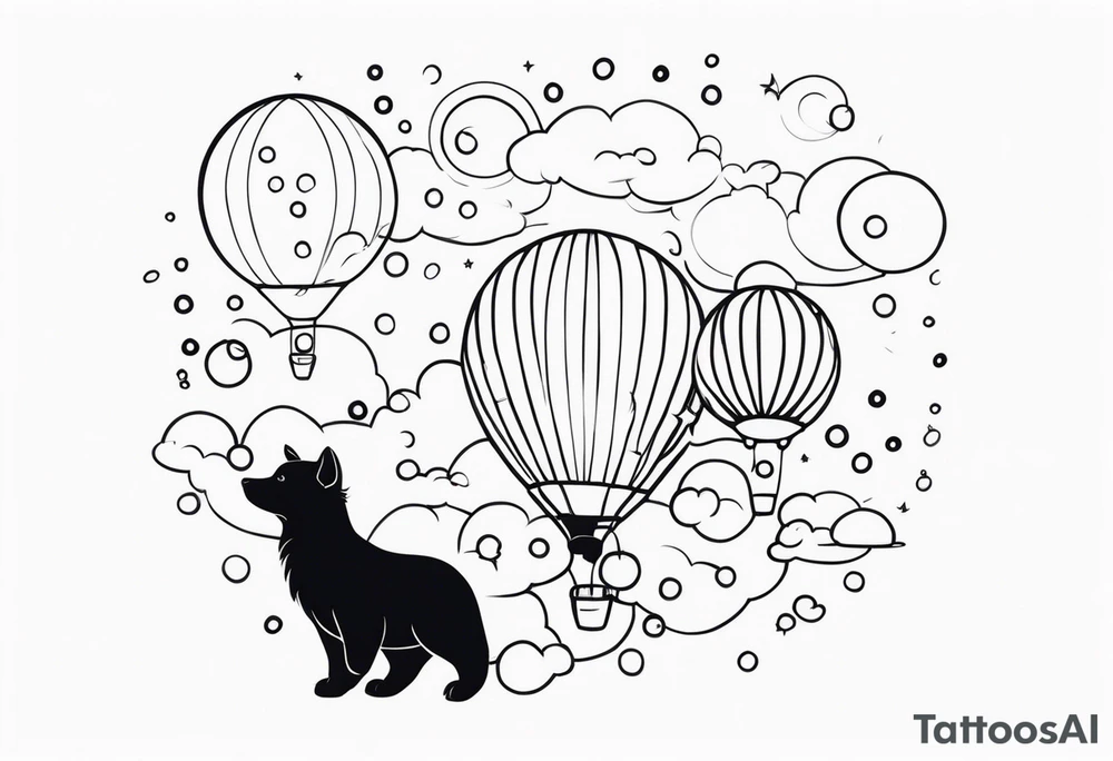cute animals going up in bubbles tattoo idea