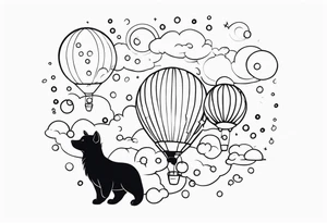 cute animals going up in bubbles tattoo idea