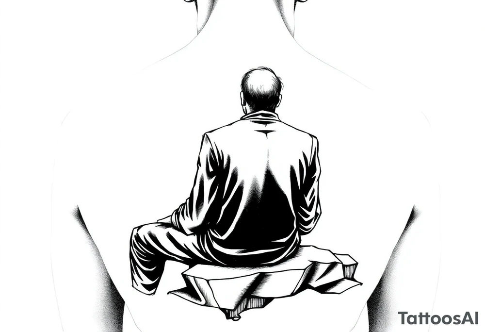 Fine line black and gray Seated mediator suicide survivor tattoo idea