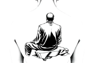 Fine line black and gray Seated mediator suicide survivor tattoo idea