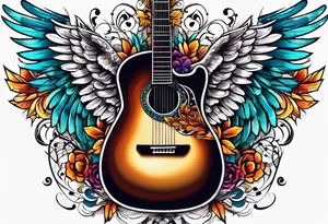 Microphone and musical notes and guitar and wings and music is medicine tattoo idea