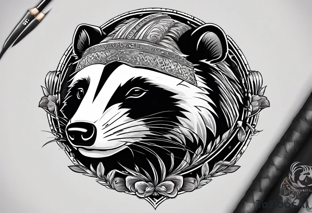 Draw me badger with aggressive full body, killer face with cute smile, very long nails and he attacks like a Turkish gladiator to enemy and also he has very deadly looking. The only weapon is his braveness he fights with his nails. Every body scares after their first sight but then they like him. tattoo idea