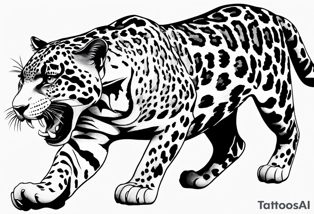 patch writhing full body visible jaguar, top side view, running tattoo idea