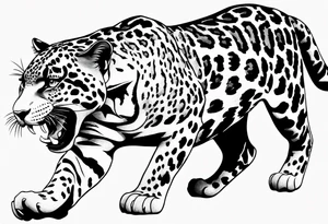 patch writhing full body visible jaguar, top side view, running tattoo idea