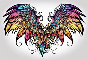 beautiful intricate colorful new school angel wings, tattoo idea