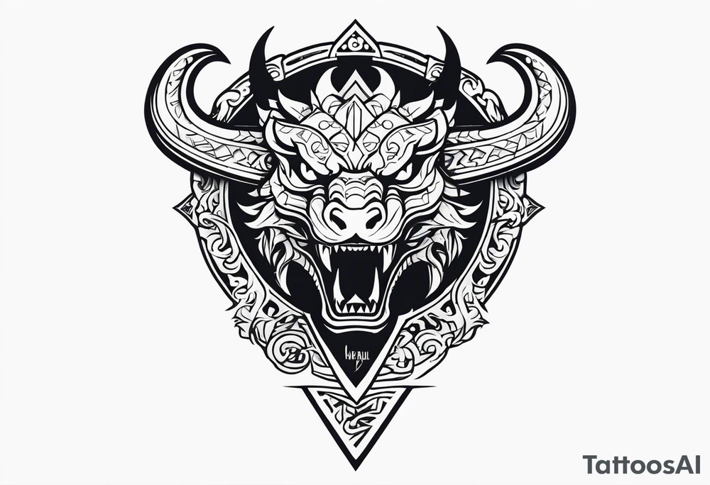 Valhalla sword shield dragon head axe tattoo idea