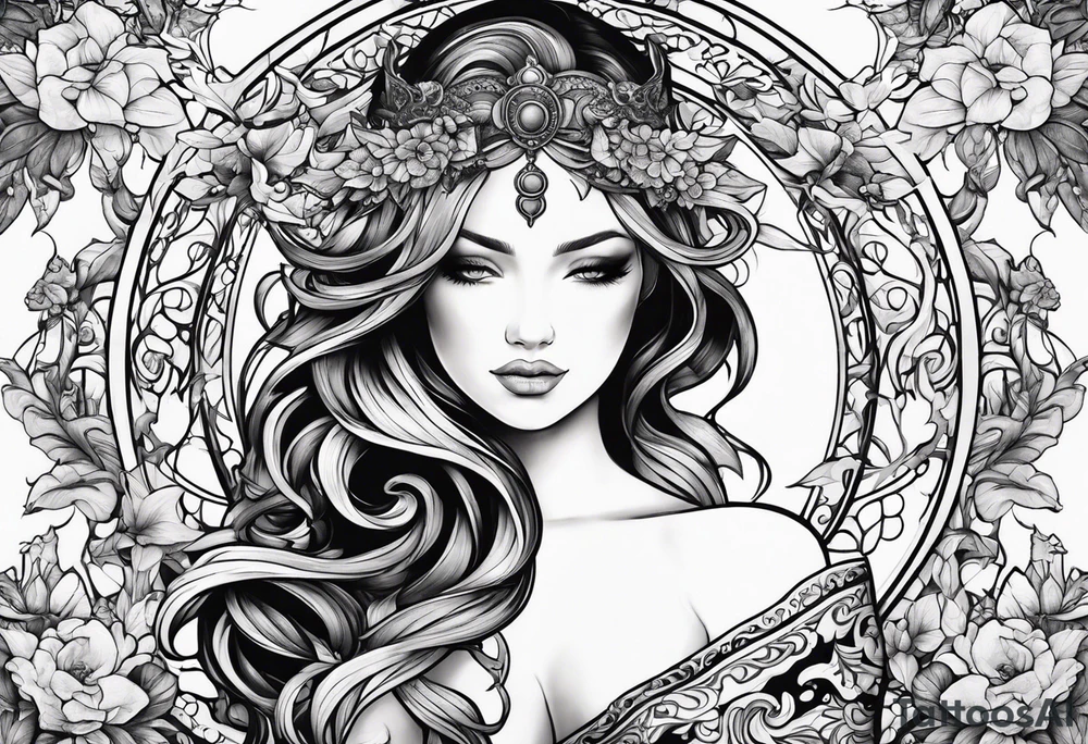 Feminine vine wrapping around arm in sleeve style with mystical creatures in between tattoo idea