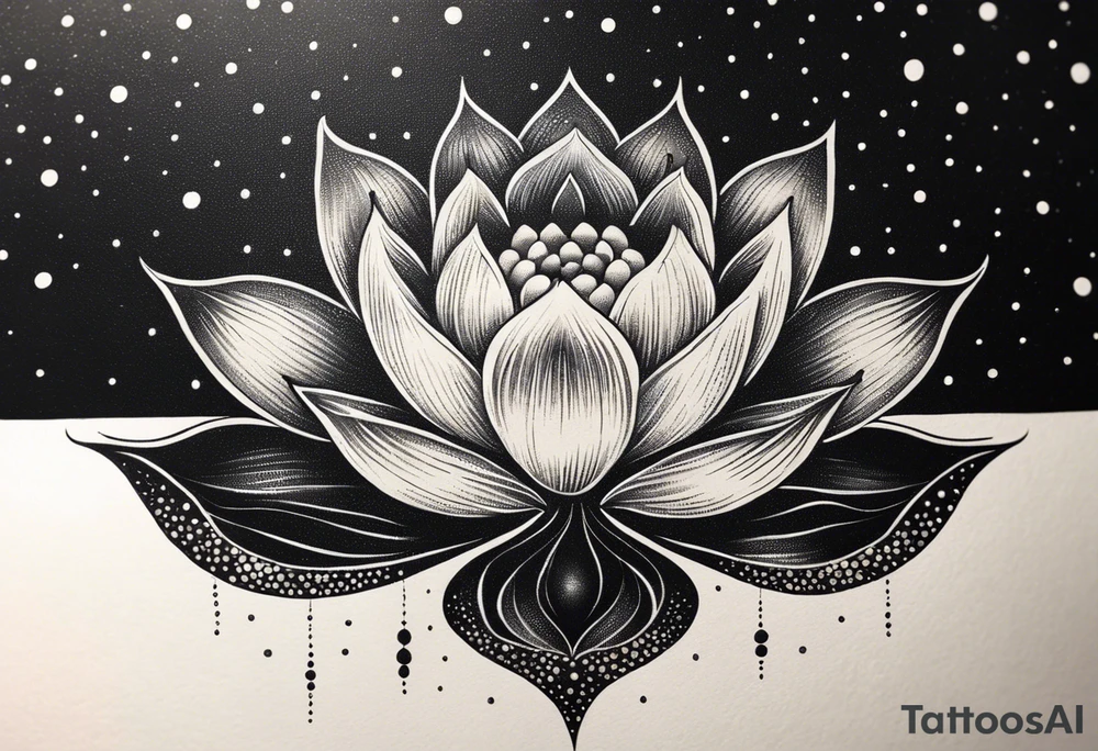 Vibrant lotus flower at night time tattoo idea