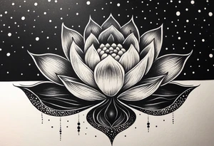 Vibrant lotus flower at night time tattoo idea