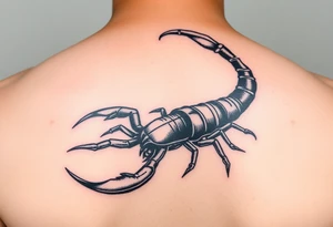 Large black scorpion, forked tail with stinger, unique drawing style tattoo idea