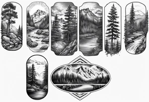 half arm sleeve with Pennsylvania keystone, eastern hemlock tree, mountains, and a river tattoo idea