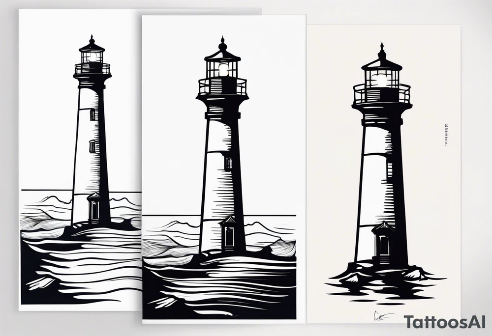 farol em meio ao oceano com luz acesa tattoo idea