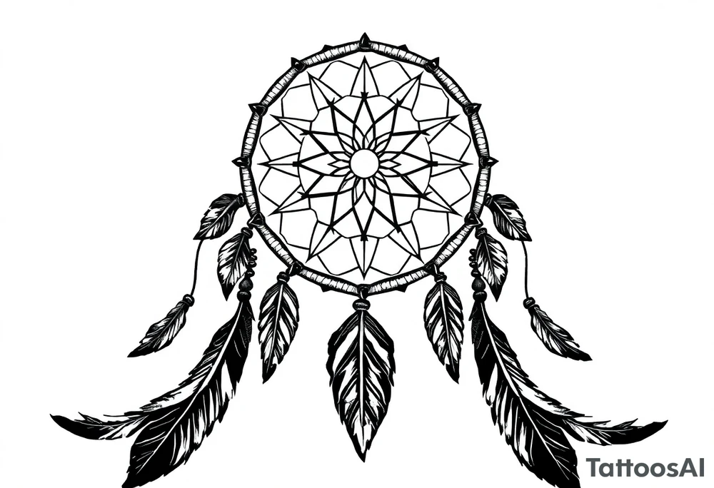 dreamcatcher, with feathers, authentic tattoo idea