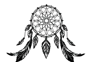 dreamcatcher, with feathers, authentic tattoo idea
