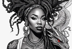 Black woman with locs and red dragon tattoo idea