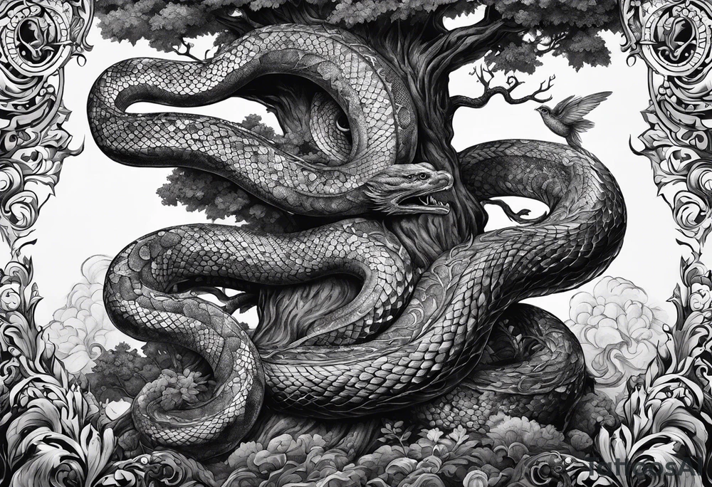 Serpent in a tree 
 if I cannot bed the will of heaven, then I shall move hell tattoo idea