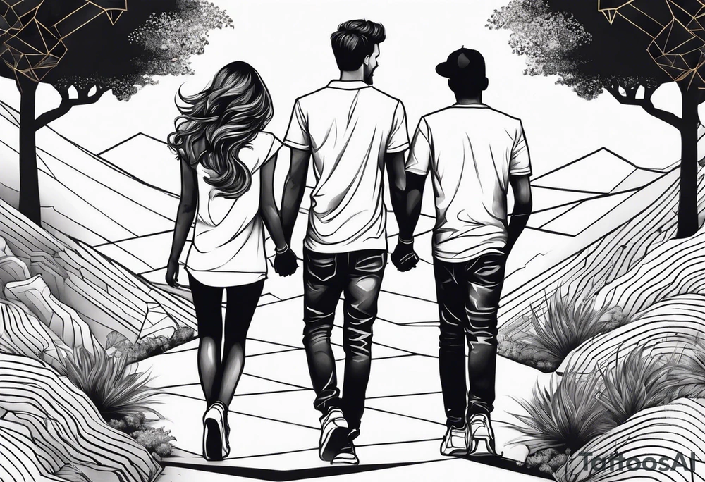 1 boy 2 girls walking tattoo idea