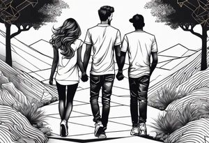 1 boy 2 girls walking tattoo idea