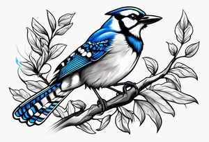 Strong blue jay bird in flight head down tattoo idea