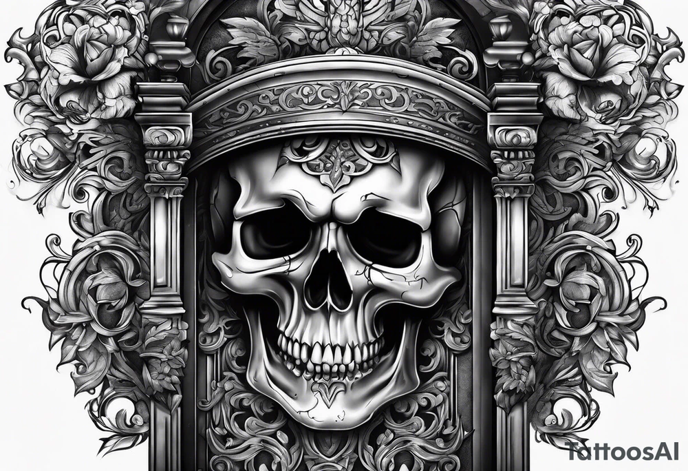 skull behind doors tattoo idea