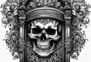 skull behind doors tattoo idea