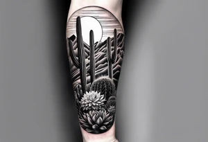 Forearm vertical, cactus, mountain, male hiker tattoo idea