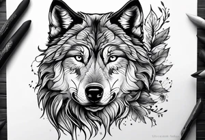 Wolf face with nature background tattoo idea