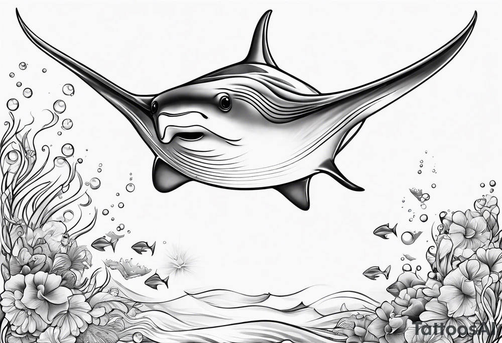 Smiling cownose ray tattoo idea