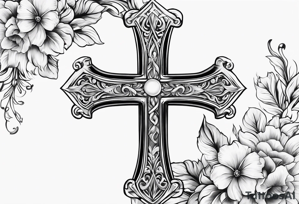 Cross, simple, Flowers, In God we trust tattoo idea