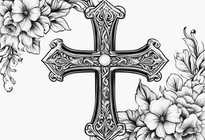 Cross, simple, Flowers, In God we trust tattoo idea