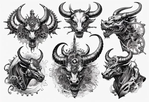 mECHANIZED DRAGON FIGHTING STEAM PUNK BULL tattoo idea