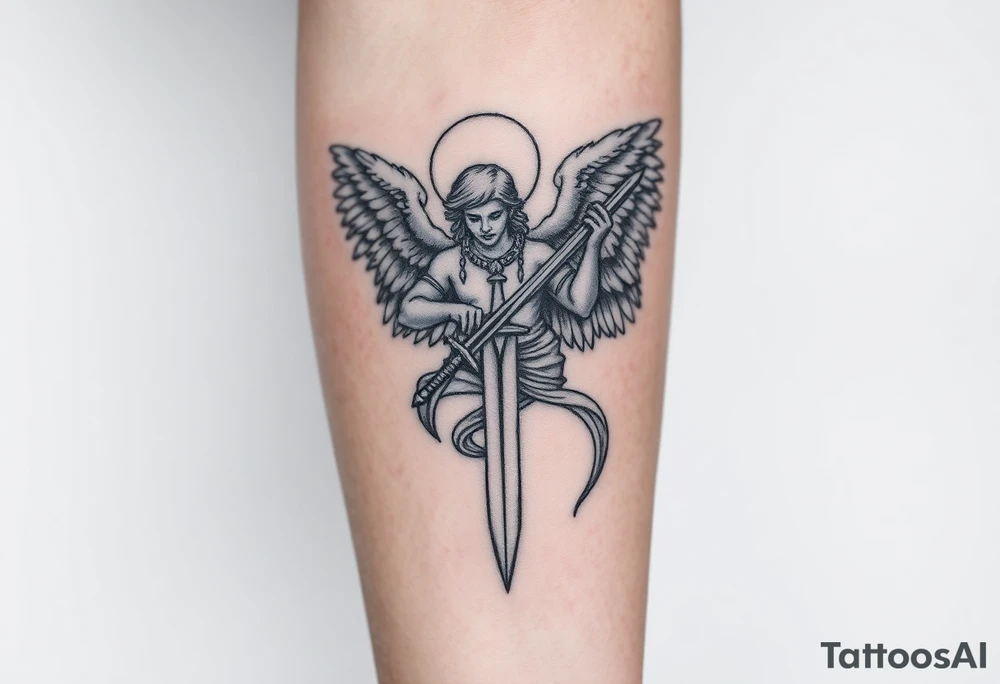 Powerful archangel with a sword, holy, archangel michael tattoo idea Powerful archangel with a sword, holy, archangel michael tattoo idea