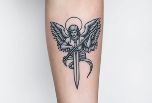 Powerful archangel with a sword, holy, archangel michael tattoo idea