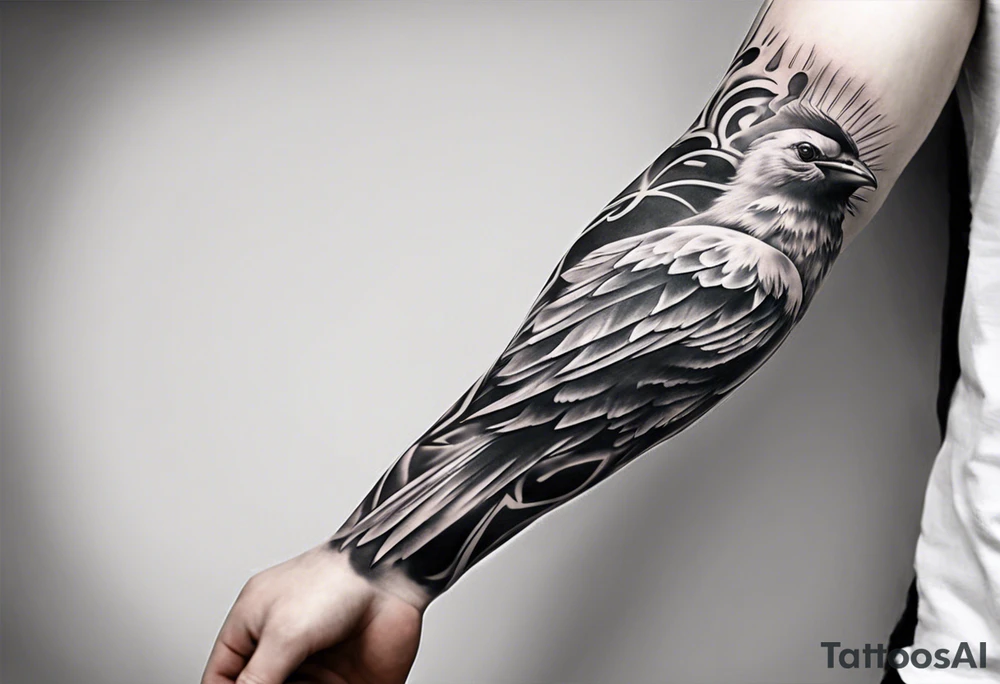 men’s arm sleeve, polish bird tattoo idea