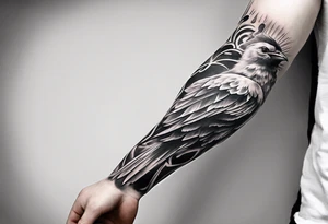 men’s arm sleeve, polish bird tattoo idea