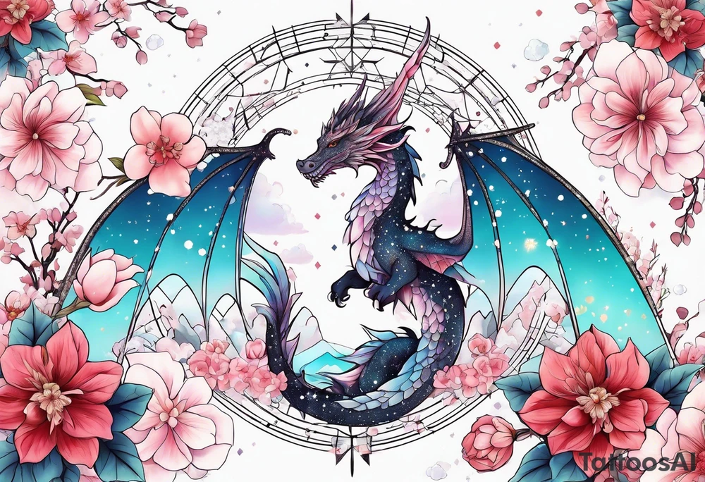 Constellation, wing , snow , cross , dragon female japan kawaii , flower tattoo idea