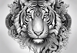 In English:

Create for me a tattoo in the Chinese style featuring a tiger, a rat, a snake, the Great Wall of China, and a temple. tattoo idea