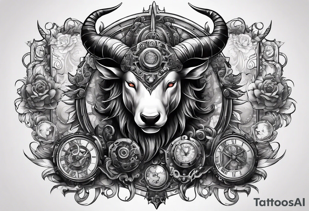 Steampunk chimera with horns tattoo idea