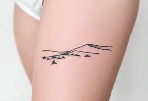 Landscape of sand dune and peasible sea (like in the north of France) in a minimalist style tattoo idea