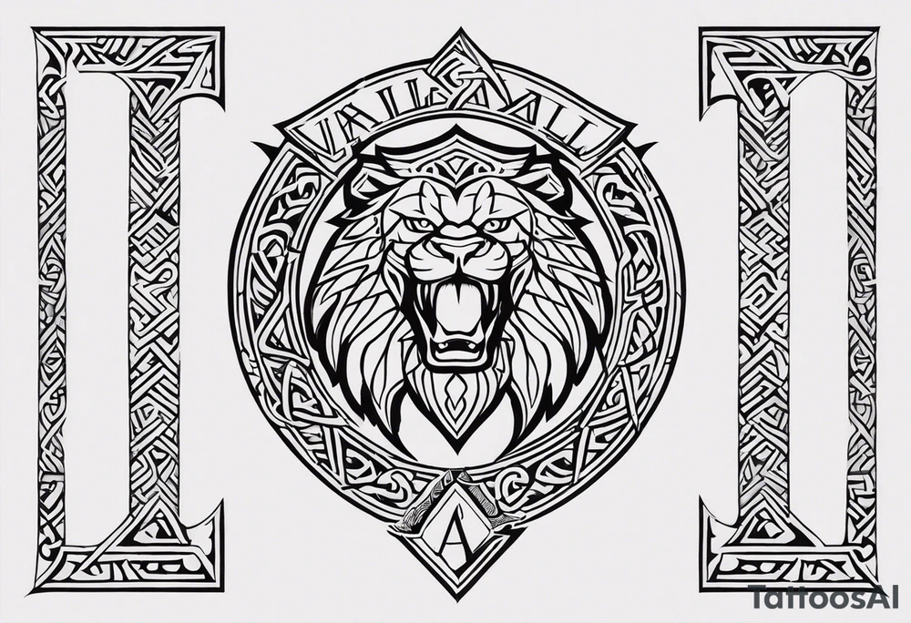 Valhalla sword shield dragon axe Valknut tribal lion tattoo idea
